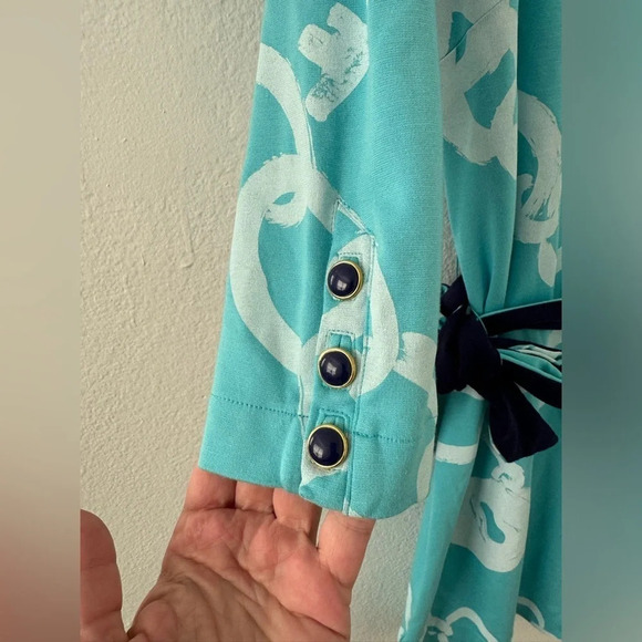 Lilly Pulitzer Jonah Shorely Blue Ball Chain Belted Tunic Dress Nautical Small - Picture 2 of 9